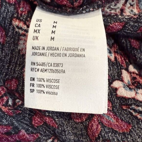 American Eagle Floral Print Mini Dress Black with Purple Tie Front Tassel Medium - Picture 6 of 10